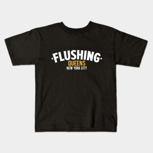 Flushing Queens Logo - A Minimalist Ode to Borough's Vibrant Heart Kids T-Shirt